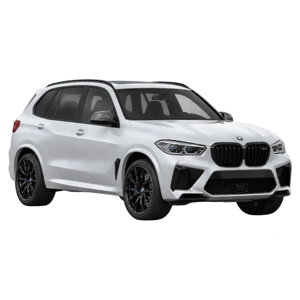 BMW X5 M 2019 prata, vista dianteira em três quartos (voltada para a esquerda)