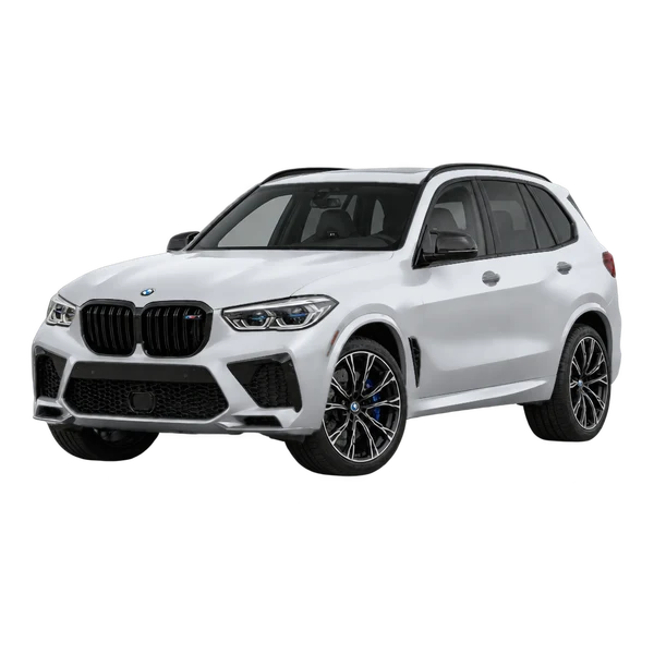 BMW X5 M 2020 prata, vista dianteira em três quartos (voltada para a esquerda)
