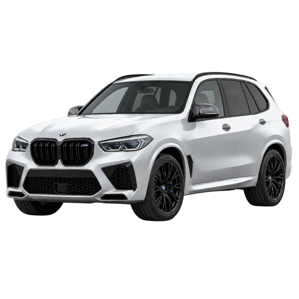 BMW X5 M 2022 prata, vista dianteira em três quartos (voltada para a esquerda)