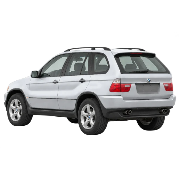 2002 BMW X5 in Silber, Ansicht: Dreiviertelansicht von hinten (nach links gerichtet)