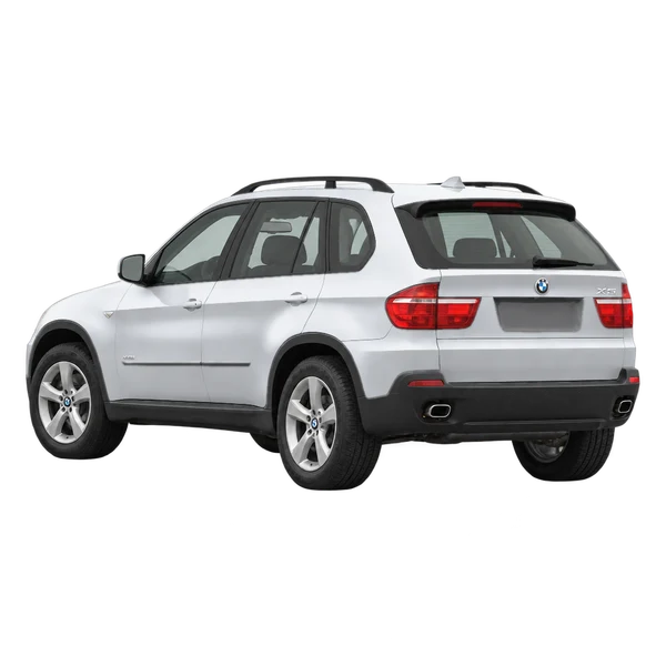 シルバーの2007 BMW X5（リア斜め（左向き）ビュー）