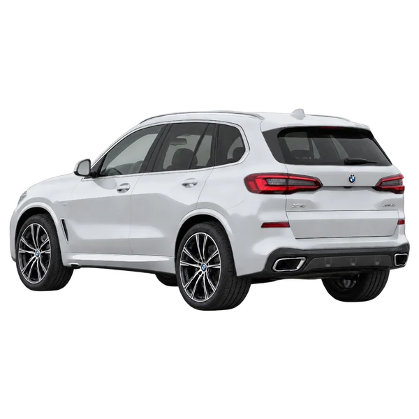 2021 BMW X5 in Silber, Ansicht: Dreiviertelansicht von hinten (nach links gerichtet)