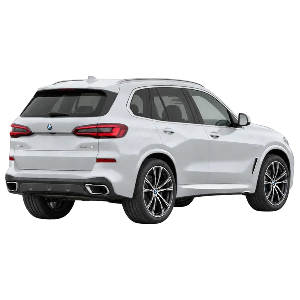 2021 BMW X5 in Silber, Ansicht: Dreiviertelansicht hinten (nach rechts gewandt)
