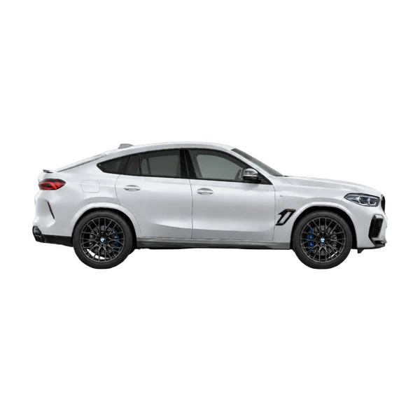 BMW X6 M Competition 2025 argent, vue profil (tourné vers la droite)