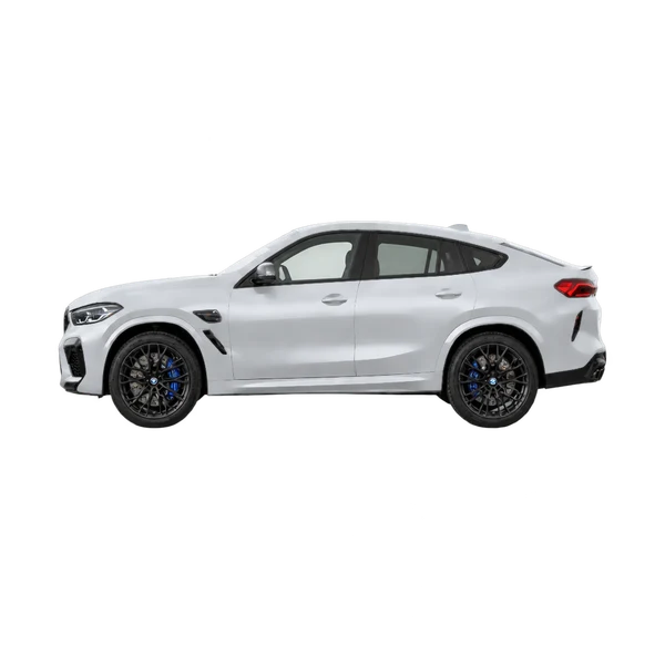 BMW X6 M Competition 2026 argent, vue côté (vers la gauche)