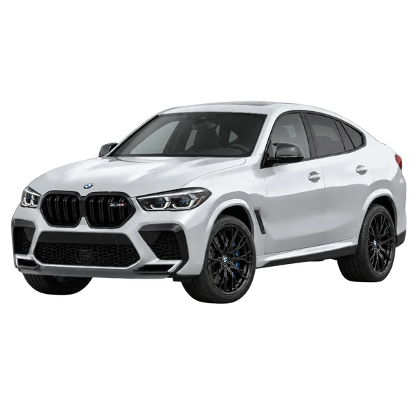 BMW X6 M 2020 prata, vista dianteira em três quartos (voltada para a esquerda)