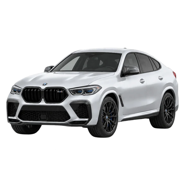 BMW X6 M 2021 prata, vista dianteira em três quartos (voltada para a esquerda)