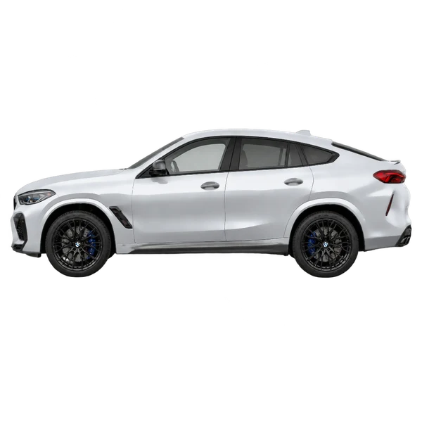 silver 2021 BMW X6 M side (facing left) view
