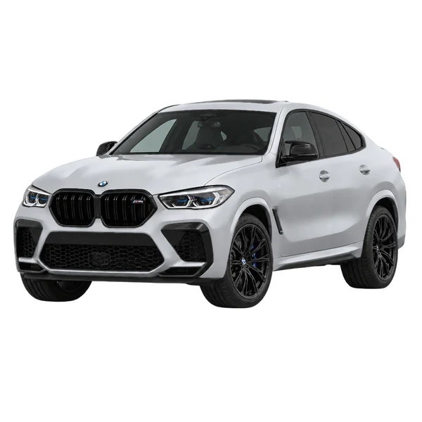 BMW X6 M 2022 prata, vista dianteira em três quartos (voltada para a esquerda)