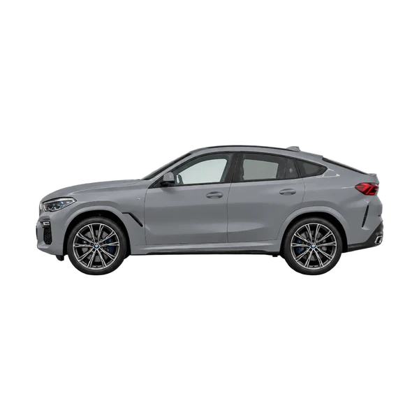 BMW X6 2021 en gris, vista lateral (mirando a la izquierda)