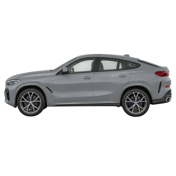 BMW X6 2026 باللون رمادي، منظر جانبي (متجه إلى اليسار)
