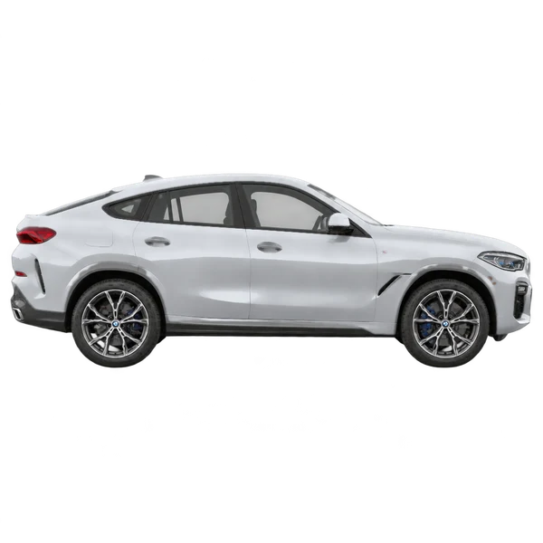BMW X6 2026 باللون فضي، منظر منظر جانبي (باتجاه اليمين)