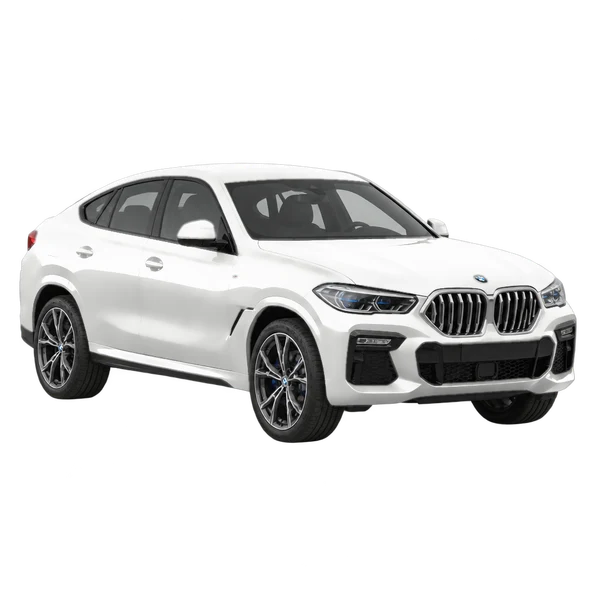 BMW X6 2026 باللون أبيض، منظر منظر أمامي بزاوية ثلاثة أرباع (متجه لليسار)