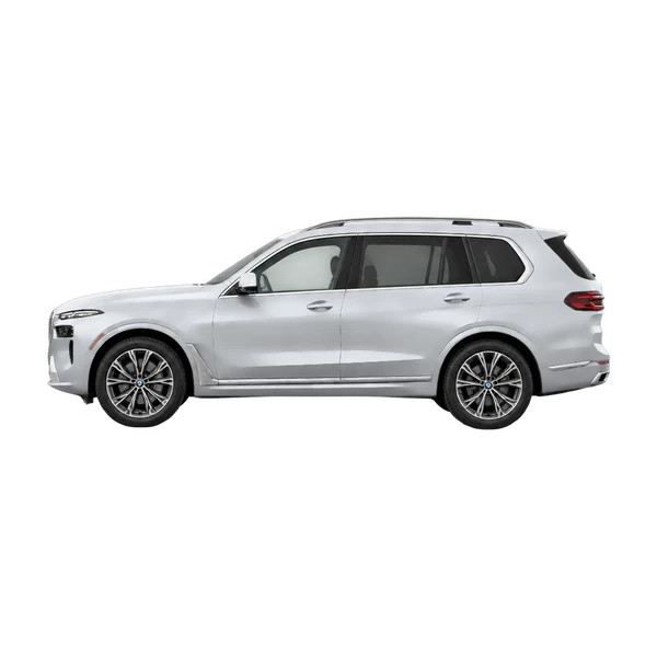 BMW X7 xDrive40i 2026 باللون فضي، منظر جانبي (متجه إلى اليسار)