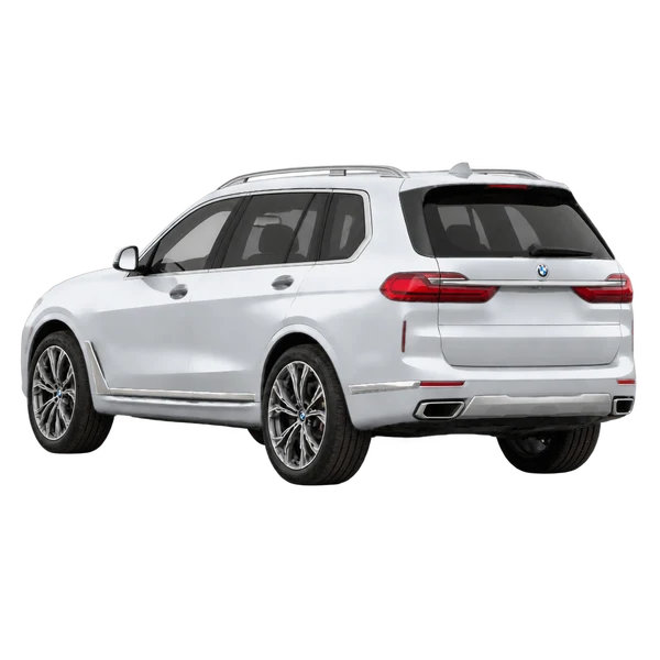 シルバーの2020 BMW X7(リア斜め(左向き)ビュー)