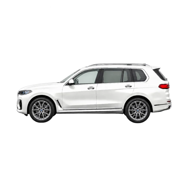 BMW X7 2021 en blanco, vista lateral (mirando a la izquierda)