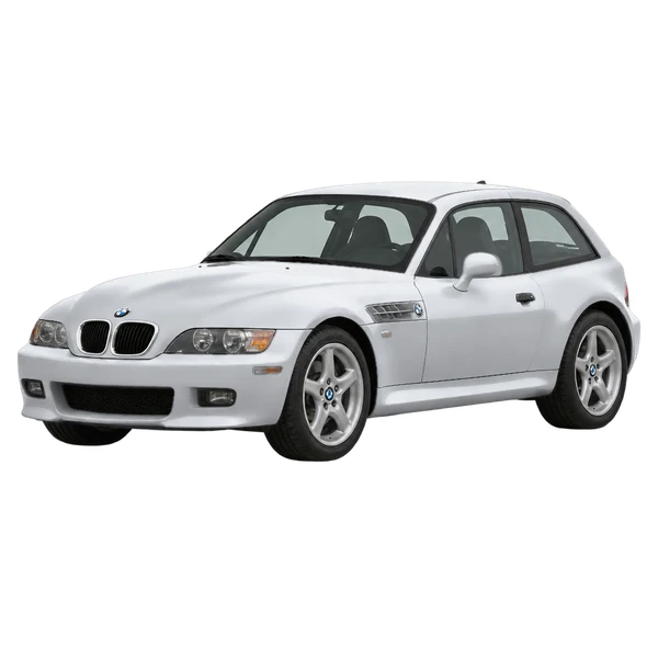 BMW Z3 Coupe 2002 باللون فضي، منظر منظر أمامي بزاوية ثلاثة أرباع (متجه لليسار)