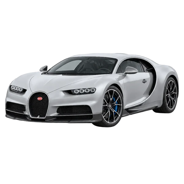 2021 Bugatti Chiron in Silber, Ansicht: Dreiviertelansicht vorne (nach links gerichtet)