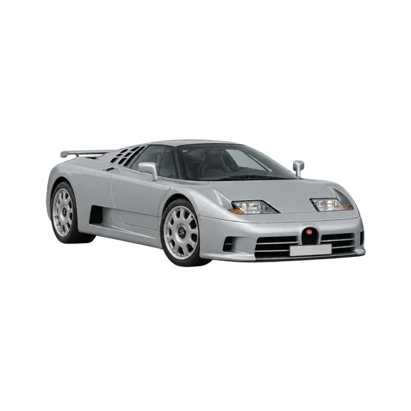 2025 Bugatti EB110 in Silber, Ansicht: Dreiviertelansicht vorne (nach links gerichtet)