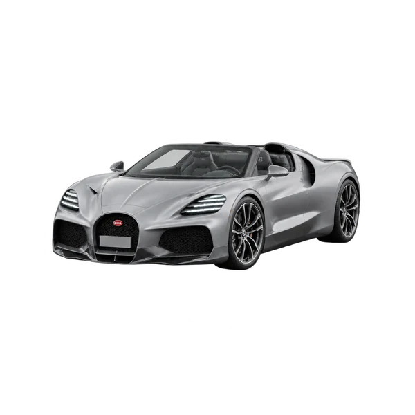 2025 Bugatti Mistral in Silber, Ansicht: Dreiviertelansicht vorne (nach links gerichtet)