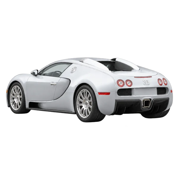 2010 Bugatti Veyron in Silber, Ansicht: Dreiviertelansicht von hinten (nach links gerichtet)