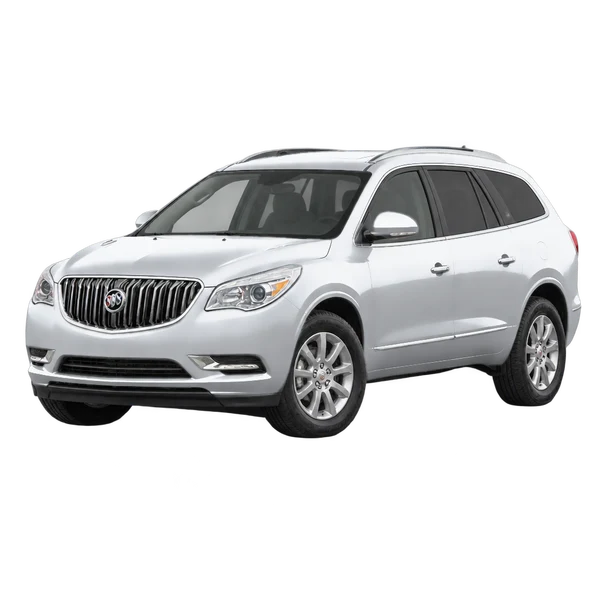Buick Enclave 2015 باللون فضي، منظر منظر أمامي بزاوية ثلاثة أرباع (متجه لليسار)