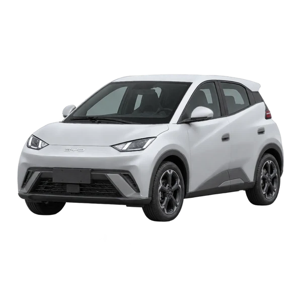 BYD Dolphin Mini 2024 باللون فضي، منظر منظر أمامي بزاوية ثلاثة أرباع (متجه لليسار)