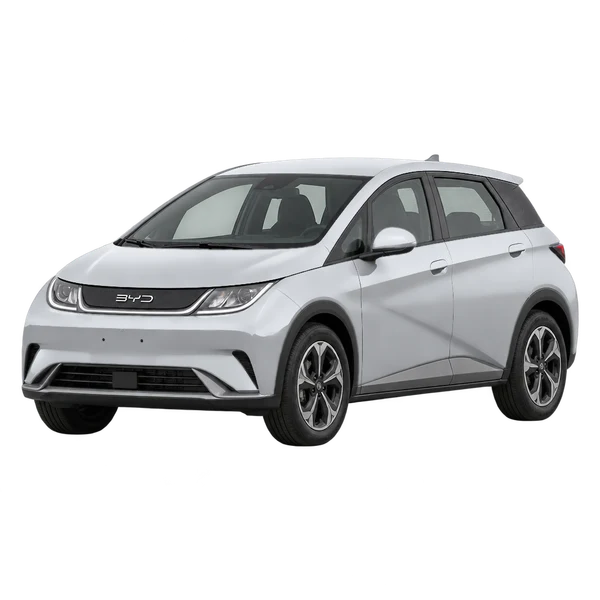 BYD Dolphin 2025 argent, vue trois-quarts avant (orienté vers la gauche)