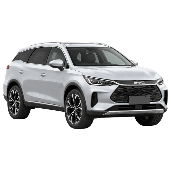 silver 2023 BYD Tang front three-quarter (facing right) view