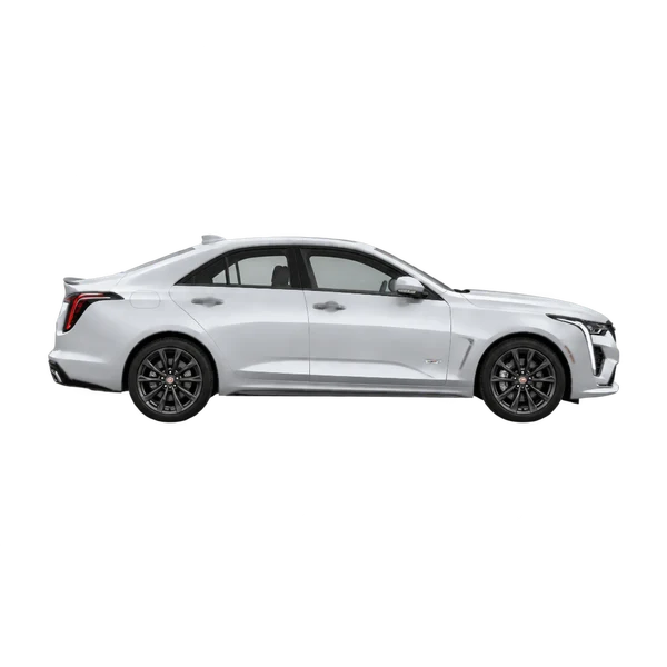 Cadillac CT4 V 2024 en plateado, vista lateral (hacia la derecha)