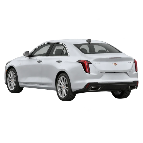 2021 Cadillac CT4 in Silber, Ansicht: Dreiviertelansicht von hinten (nach links gerichtet)