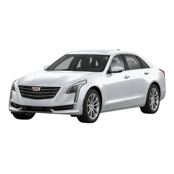 Cadillac CT6 2019 باللون فضي، منظر منظر أمامي بزاوية ثلاثة أرباع (متجه لليسار)