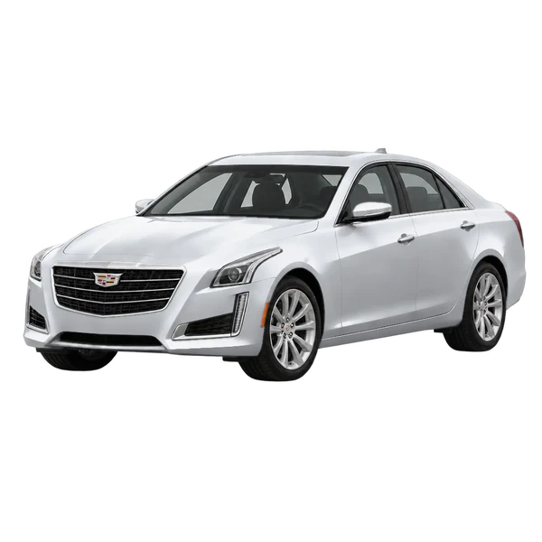 Cadillac CTS 2015 باللون فضي، منظر منظر أمامي بزاوية ثلاثة أرباع (متجه لليسار)