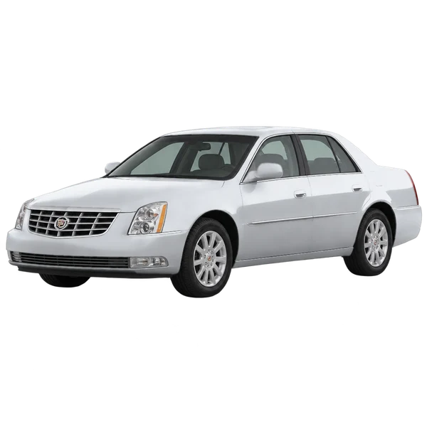 Cadillac DTS 2006 en plateado, vista frontal tres cuartos (hacia la izquierda)