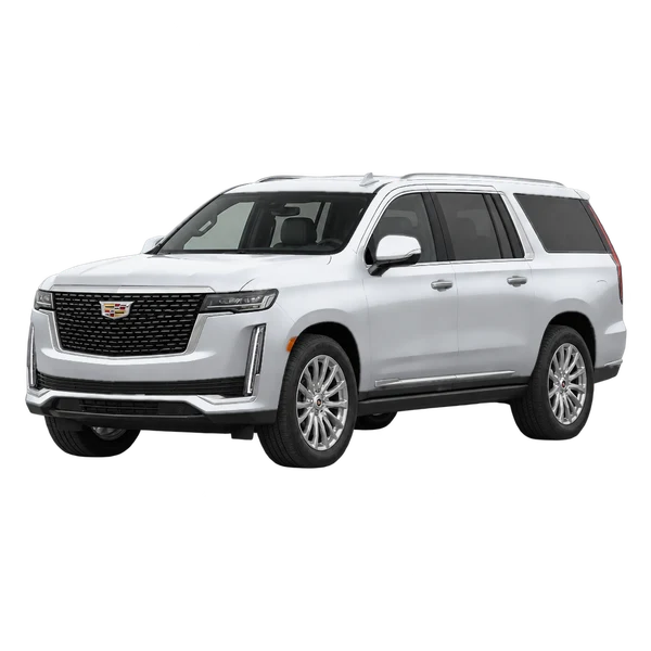 Cadillac Escalade ESV 2021 باللون فضي، منظر منظر أمامي بزاوية ثلاثة أرباع (متجه لليسار)