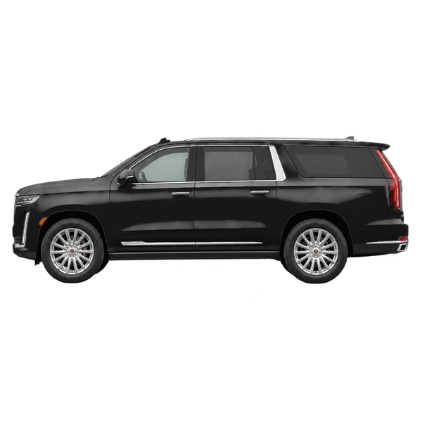 Cadillac Escalade ESV 2027 noir, vue côté (vers la gauche)