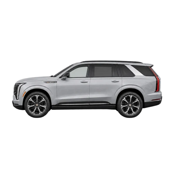 Cadillac Escalade IQ 2027 باللون فضي، منظر جانبي (متجه إلى اليسار)