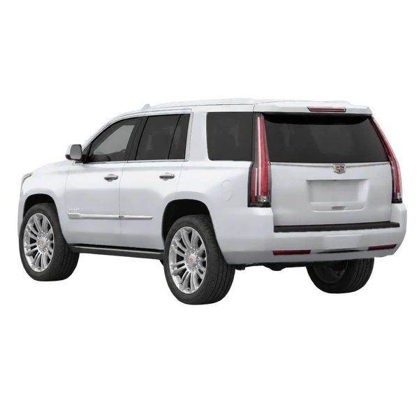 silver 2017 Cadillac Escalade rear three-quarter (facing left) view