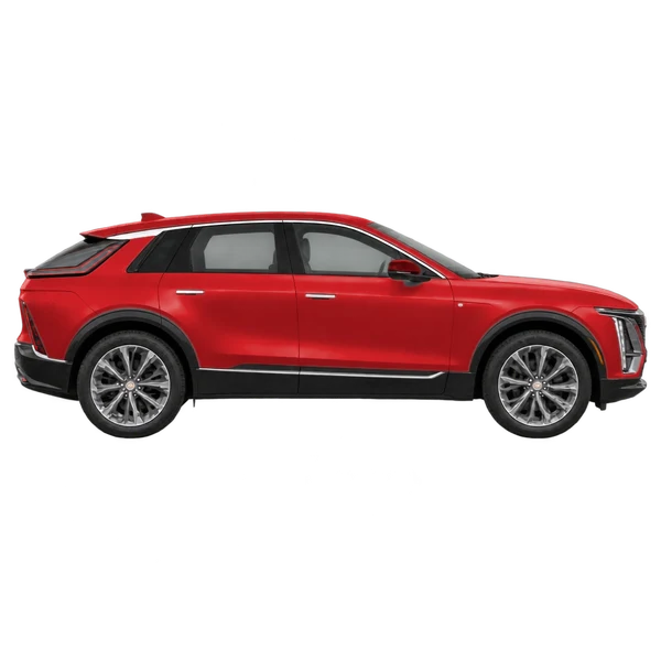 レッドの2027 Cadillac Lyriq（側面（右向き）ビュー）