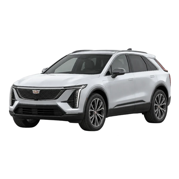 Cadillac Optiq 2025 باللون فضي، منظر منظر أمامي بزاوية ثلاثة أرباع (متجه لليسار)