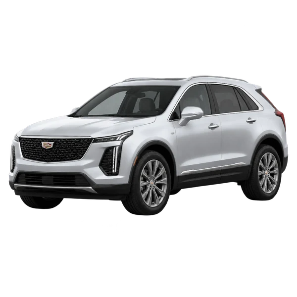 Cadillac SRX 2026 prata, vista dianteira em três quartos (voltada para a esquerda)