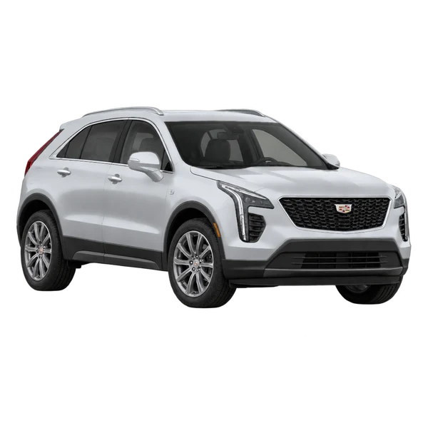 Cadillac XT4 2020 باللون فضي، منظر منظر أمامي بزاوية ثلاثة أرباع (متجه لليسار)