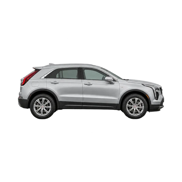 Cadillac XT4 2026 باللون فضي، منظر منظر جانبي (باتجاه اليمين)