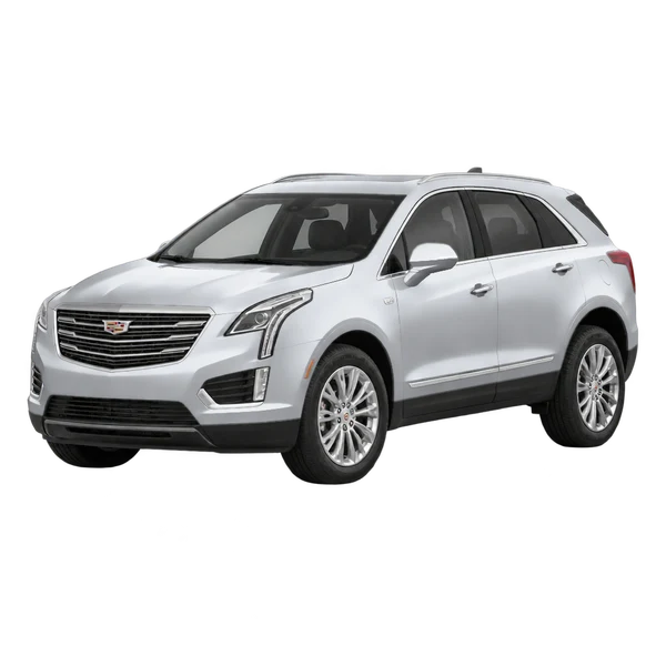 Cadillac XT5 2017 باللون فضي، منظر منظر أمامي بزاوية ثلاثة أرباع (متجه لليسار)