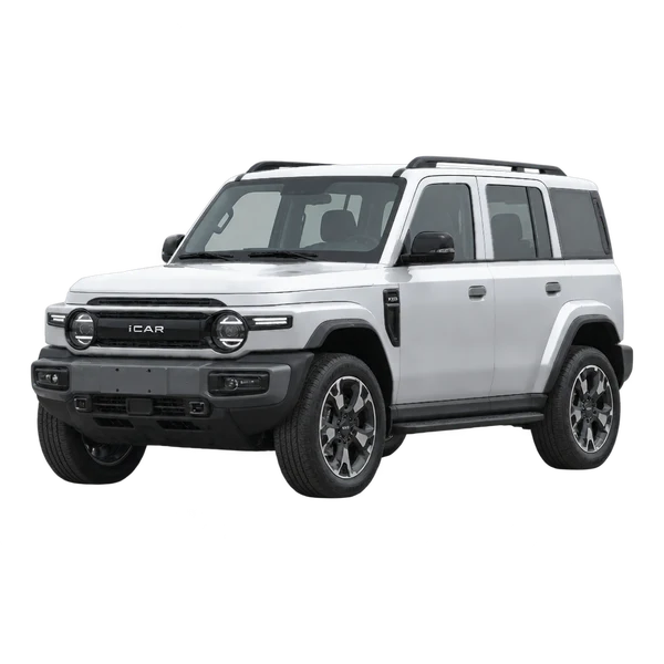 Chery Icaur V23 2025 باللون فضي، منظر منظر أمامي بزاوية ثلاثة أرباع (متجه لليسار)