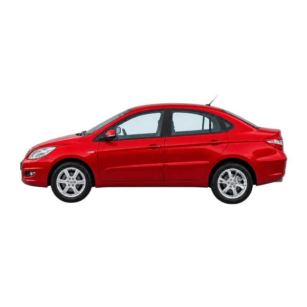 Chery J3 2012 باللون أحمر، منظر جانبي (متجه إلى اليسار)