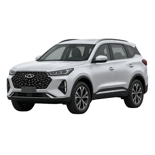 Chery Tiggo 7 2026 باللون فضي، منظر منظر أمامي بزاوية ثلاثة أرباع (متجه لليسار)