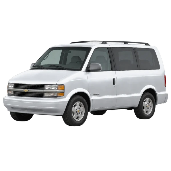 Chevrolet Astro Van 2000 باللون فضي، منظر منظر أمامي بزاوية ثلاثة أرباع (متجه لليسار)