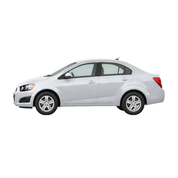 Chevrolet Aveo 2012 باللون فضي، منظر جانبي (متجه إلى اليسار)