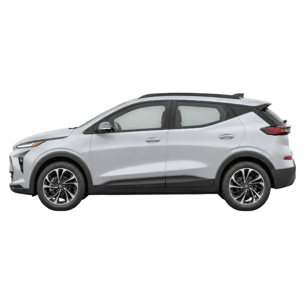 Chevrolet Bolt EUV 2023 باللون فضي، منظر جانبي (متجه إلى اليسار)
